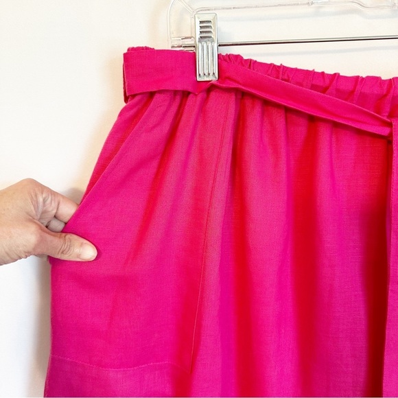 SOLD!  J Crew Pull-On Bow Midi Skirt Linen Blend Wild Berry Pink Pockets Large - Picture 4 of 16